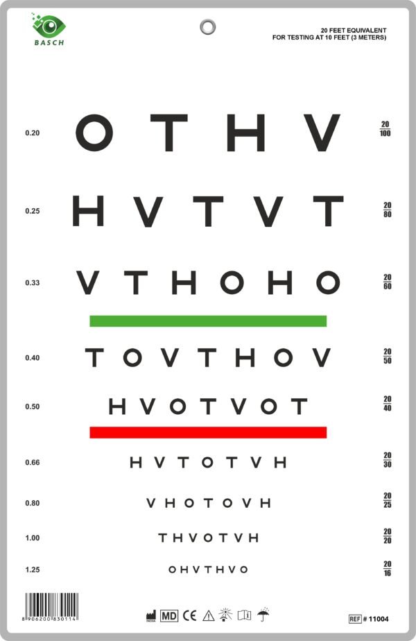 HOTV Chart with Red Green Bar Visual Acuity Test 3m / 10ft
