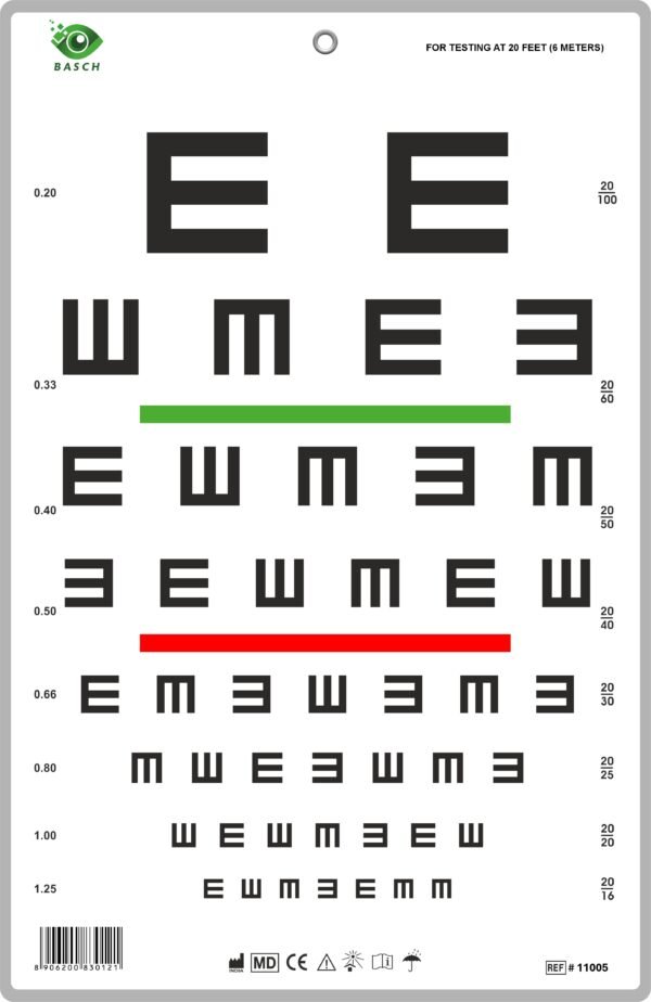 Tumbling “E” with Red Green Bar Visual Acuity Test 3m / 10ft