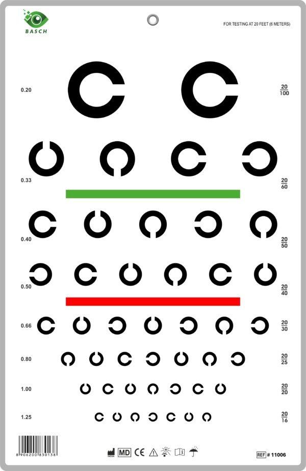 Tumbling “C” Eye Chart with Red Green Bar 3M / 10Ft
