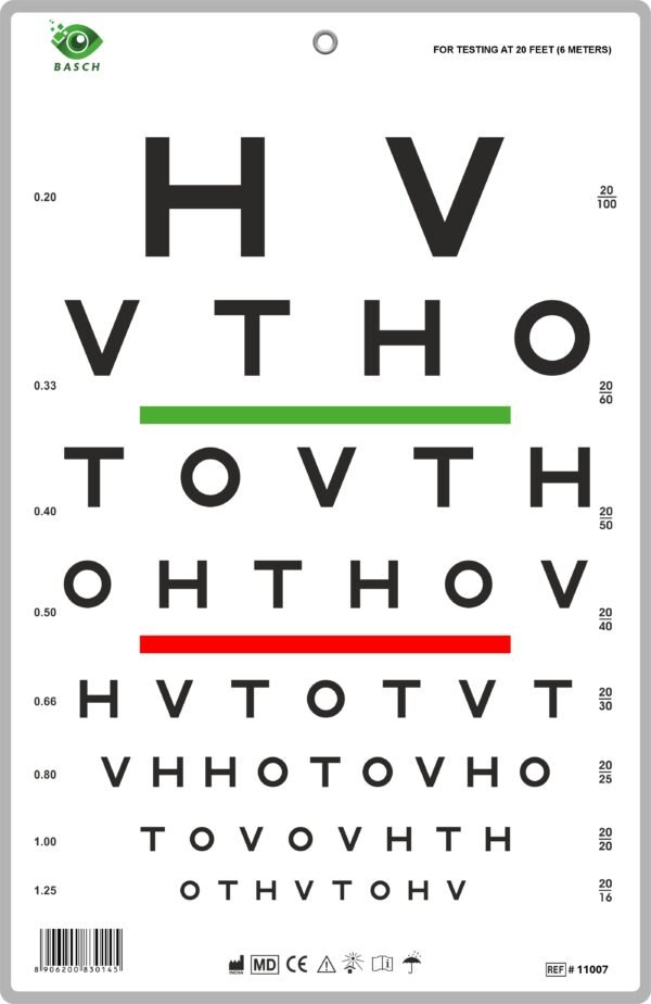 HOTV Chart with Red Green Bar Visual Acuity Test 6m / 20ft