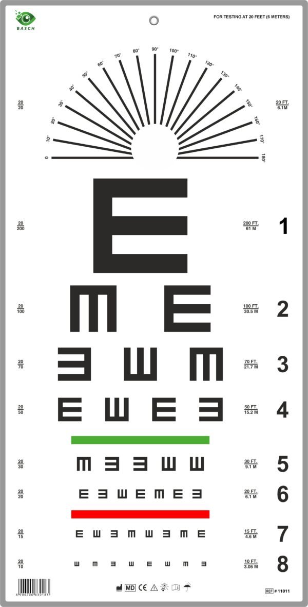 Tumbling “E” with Red Green Bar Visual Acuity Test 6m / 20ft