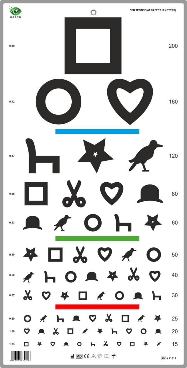 Ewing Symbol Eye Chart with Red Green Blue Bar 6m / 20ft