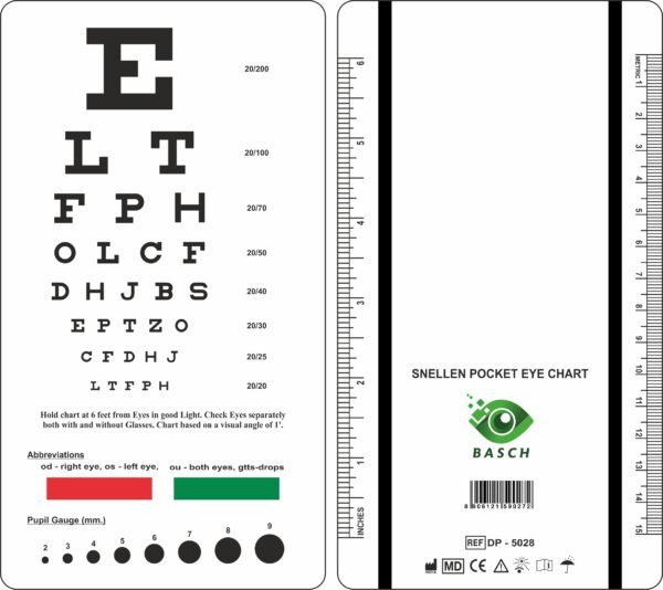 Snellen Pocket Card with Red Green Bars 40cm