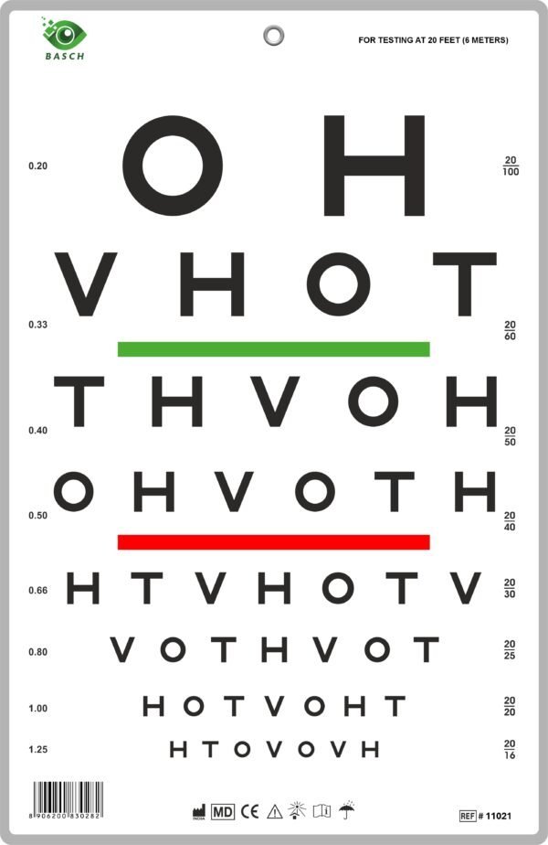 HOTV Chart with Red Green Bar Visual Acuity Test 6m / 20ft