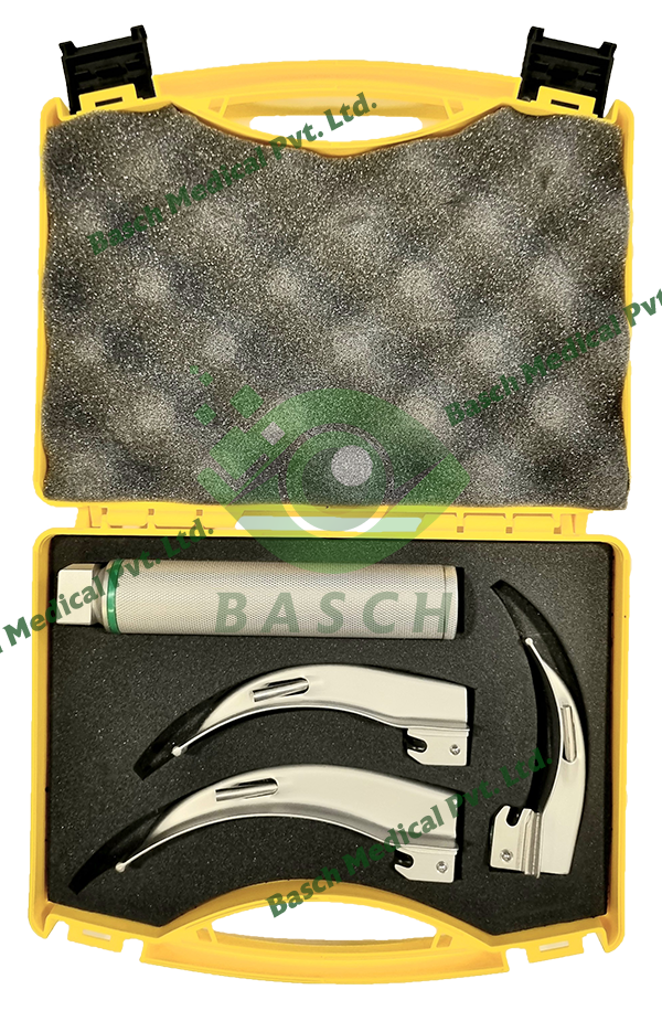 Fibre Optic REUSABLE Blades MODULAR MAC WITH 3 BLADES AND HANDLE IN PLASTIC CASE