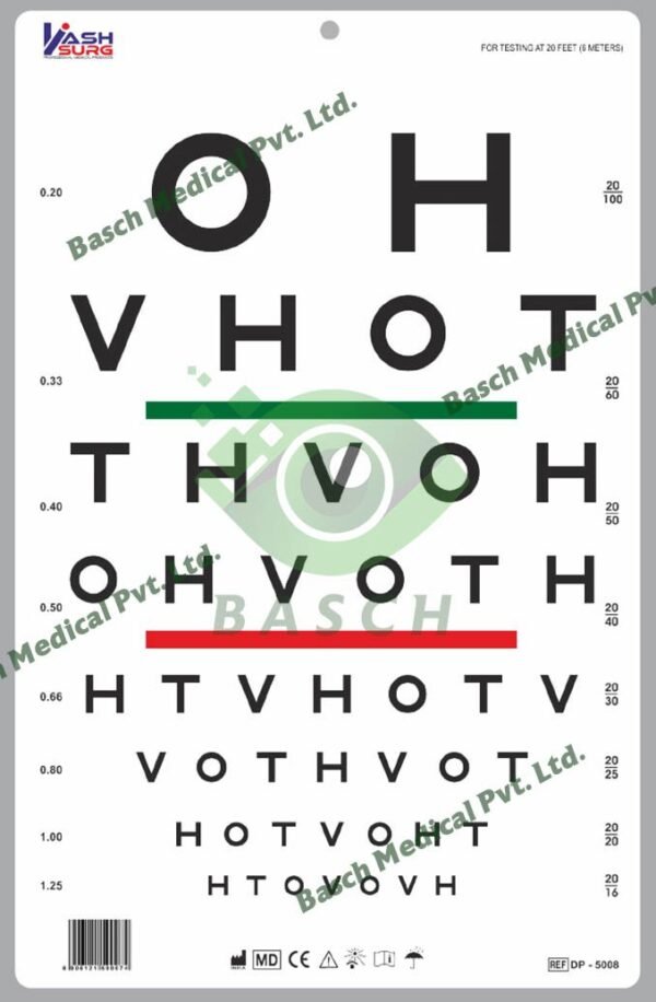 HOTV Chart with Red Green Bar Visual Acuity Test 6m / 20ft