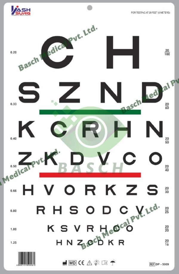 Sloan Chart with Red Green Bar Visual Acuity Test 6m / 20ft