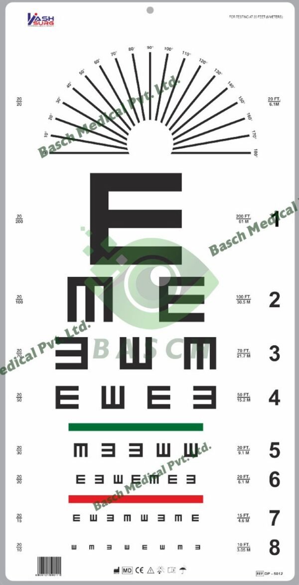 Tumbling “E” with Red Green Bar Visual Acuity Test 6m / 20ft