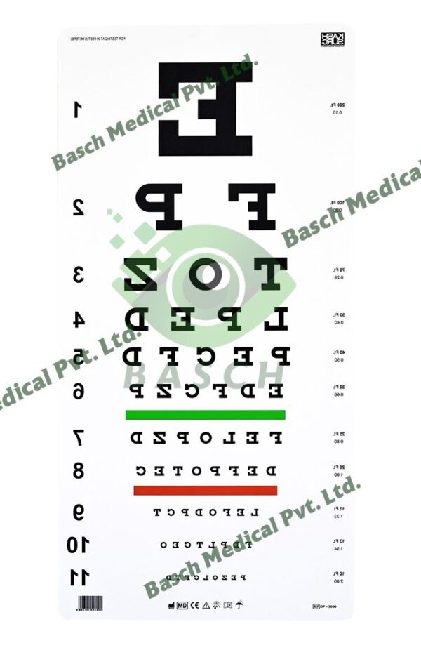 Traditional Snellen Eye Chart with Red Green Bar 6m / 20Ft Reverse